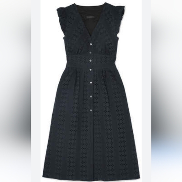 J. Crew Midi Button Up Front Eyelet 100% Cotton Black Dress Size 6 - Picture 4 of 11